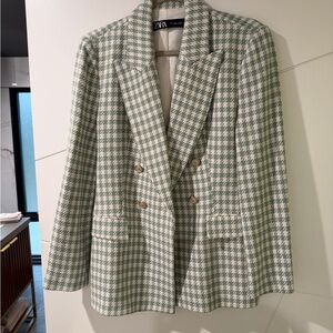 Zara Green and White Houndstooth Jacket